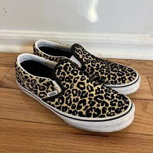 Vans Slip On Shoe Metallic Gold Black "Suede" Leopard Print Size 9 women